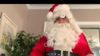 Sexy blonde teen Jessi Andrews rides Santa 1