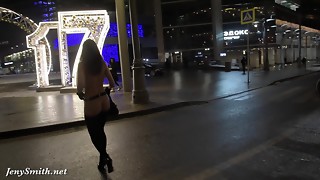Jeny Smith naked in snow fall walking through the city