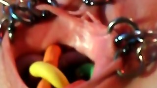 Extremely bizarre pierced vaginal insertions