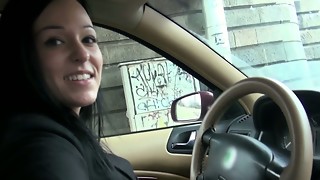 Pulled female taxi driver sucking cock